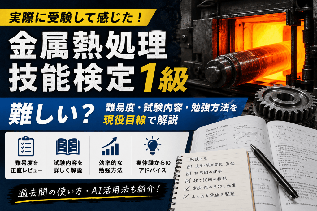 金属熱処理技能検定1級の難易度と勉強方法を解説する記事のアイキャッチ
