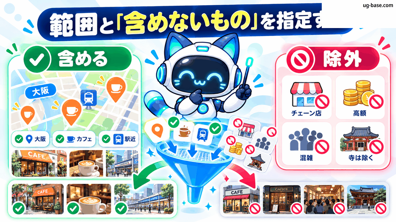 範囲指定と除外条件の考え方を示す図