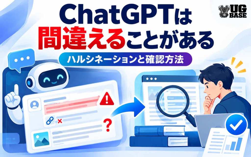 ChatGPTの回答には間違いがあるためハルシネーションと確認方法を解説する記事のアイキャッチ
